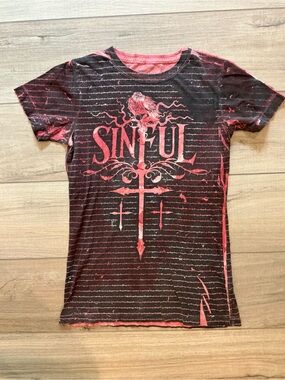 Sinful Black and Red Graphic Short Sleeve Tee
